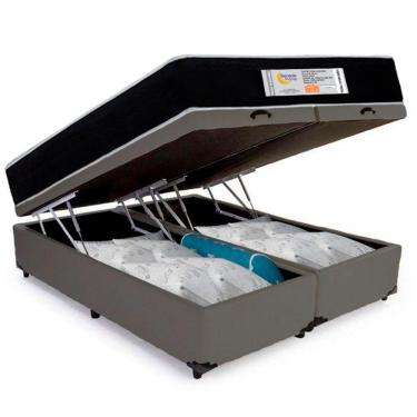Imagem de Cama Box Baú Casal Bipartido Sintético + Colchão Molas Ensacadas Sereneprime Sonnolux - 138cm Cinza