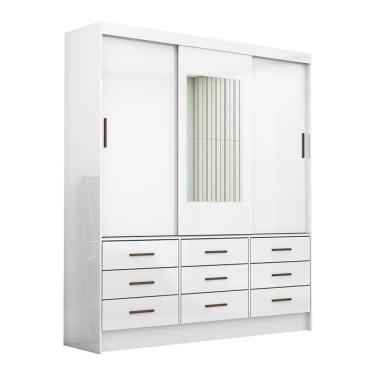 Imagem de Guarda Roupa Sevilha 3 Portas 9 Gavetas Com Espelho Carioca Moveis Branco