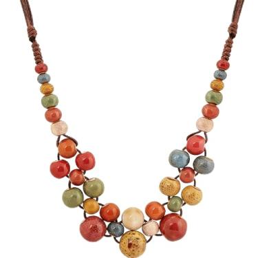 Imagem de Colar de contas boêmio para mulheres, fio grosso e colorido, joia feita à mão para todas as estações, 6MM-14MM, Resina, Sem Pedra Preciosa