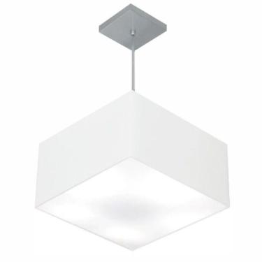 Imagem de Lustre Pendente Quadrado Vivare Md-4020 Cúpula Em Tecido 21/35x35cm - Bivolt Branco 127/220v