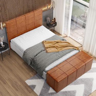 Imagem de Kit Cabeceira Cama Box Queen 160cm Com Calçadeira Roma W01 Couríssimo Camel - Lyam
