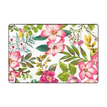 Imagem de ZERAOKE Tapetes de área de flores de hibisco, 5 x 9 cm, tapetes de boas-vindas para entrada, tapetes absorventes antiderrapantes para quarto, lavável, felpudo, macio, tapete de porta para entrada,