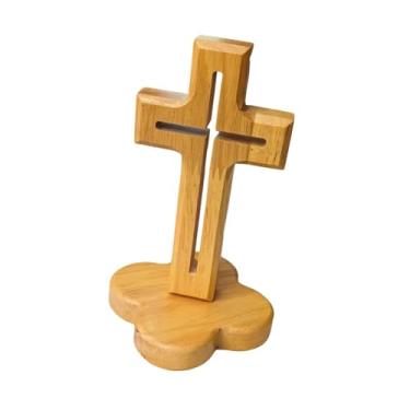Imagem de Kuntesetty Cruz de Mesa de Madeira com Suporte, Crucifixo de Madeira, Decoração Religiosa para Mesa, Base de flor oca