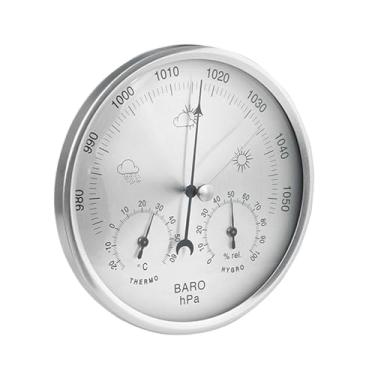 Imagem de Ioensy Barômetro 3 em 1, Estação Meteorológica Tradicional, Decoração de Parede, Simples para Casa, Higrômetro Mecânico e Termômetro, Prata