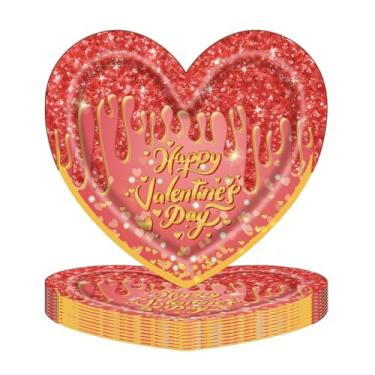 Imagem de YLOIJO 20 peças de pratos de dia dos namorados tangerina laranja em forma de coração pratos de papel descartáveis 18 cm romântico feliz dia dos namorados sobremesa jantar louça para festa de casamento