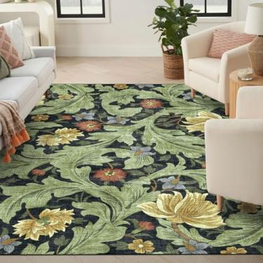 Imagem de BLISSA Tapetes de área de 20 x 25 cm para sala de estar - Tapete macio e lavável de folhas grandes, antiderrapante, ultrafino, botânico, vintage, para sala de jantar, quarto de criança, sala de jogos