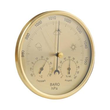 Imagem de Fenteer Barômetro 3 em 1, Termômetro de Parede, Leve e Mecânico, para Decoração de Casa, Higrômetro e Estação Meteorológica Tradicional, Dourado