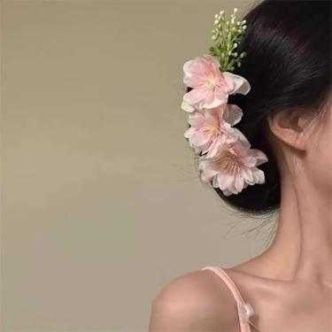 Imagem de 1 clipe lateral de flor elegante feminino, grampo de cabelo de flor com grampo de cabelo, adequado para transporte diário (rosa)