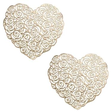 Imagem de Conjunto de 2 jogos americanos de coração rosa para Dia dos Namorados, decoração de vinil metálico, tapetes de mesa decorativos antiderrapantes para decoração de casamento, festa de jantar, decoração