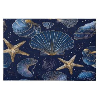 Imagem de CEBUGI Tapete de área 60 x 90 cm macio lavável tapete antiderrapante com revestimento de borracha e tapetes de área de estrela do mar para sala de estar, quarto, decoração de casa