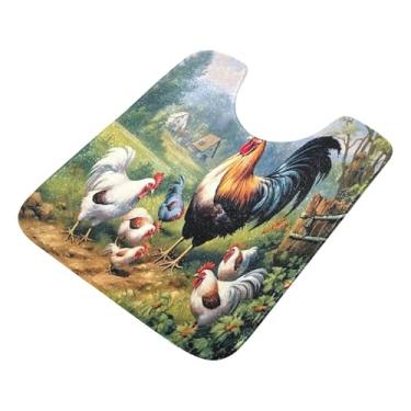 Imagem de Burbuja Tapete de banheiro de galinha, tapete de banho absorvente de pelúcia macio, base antiderrapante para piso de banheiro, oval em forma de U
