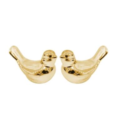 Imagem de Enfeite Casal de Passarinhos Decoração Porcelana Pequeno Dourado Rose Prata Objeto Decorativo Rack Sala(2 unidades,Dourado)