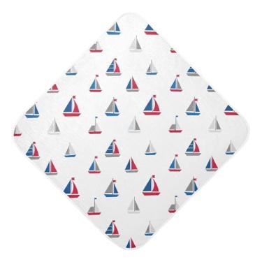 Imagem de Burbuja Toalha de banho para bebês Sailboats - Toalha com capuz de musselina macia e absorvente para recém-nascidos, 76 x 76 cm
