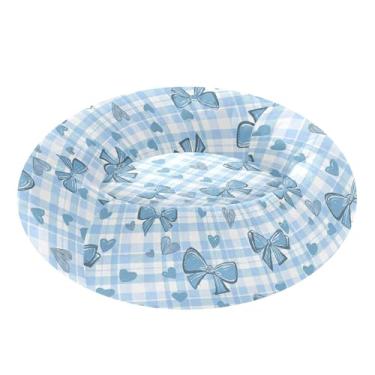 Imagem de SEHANY Cama fofa para cachorro com laço azul, removível e lavável, pequena, redonda para gatos, fofa, super macia, confortável, com fundo antiderrapante para cães pequenos, médios e gatos, 39,9 cm