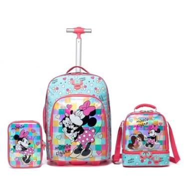 Imagem de Kit Mochila Lancheira Estojo Minnie Rodinha Feminina Disney