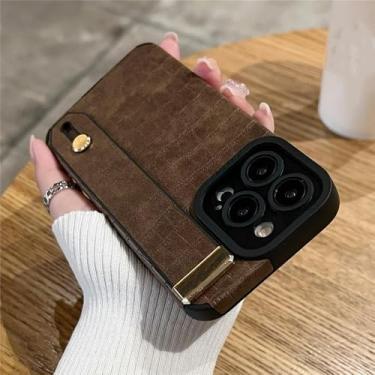 Imagem de Capa de telefone com suporte de alça de pulso para iPhone 16 15 11 12 13 14 Pro Max XR X XS 8 7 Plus Capa de suporte macia, marrom, para iPhone 14 Plus
