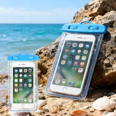 Imagem de Bolsa de telefone à prova d'água, capa impermeável para iPhone 17 16 15 14 13 Pro Max, bolsa seca para celular IPX8 Beach Cruise Ship Essentials 21.1 cm (azul)