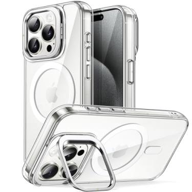 Imagem de JETech Capa Kickstand para iPhone 15 Pro Max 6,7 Polegadas Compatível com Carregamento Sem Fio MagSafe, Case Suporte de Anel de Câmera Integrado, Capinha Traseira Magnética Antiarranhões (Claro)
