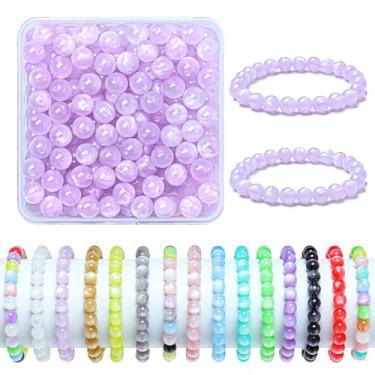 Imagem de Contas de vidro de 8 mm para pulseiras, 200 peças de contas redondas de cristal para kits de fabricação de joias, contas de artesanato DIY (roxo claro)