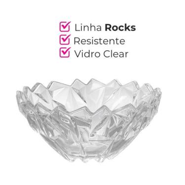 Imagem de Centro de Mesa Fruteira de Vidro Tigela Saladeira Grande Rocks 22cm Em