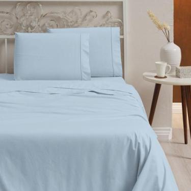 Imagem de Kit jogo lençol king 6 peças 100% algodão 400 fios azul - Casa Fernand