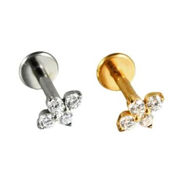 Imagem de Brincos De Piercing Corporal Em Titânio Puro 16G Com Flor De Trevo Par