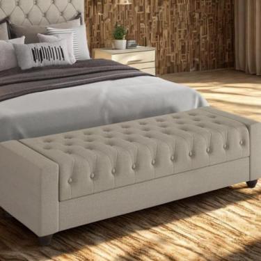 Imagem de Puff Bellmont Baú Com Pés De Madeira E Botão Cristal 1,95m Pés Em Made