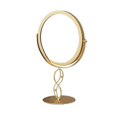 Imagem de Vaidade maquiagem espelho metal redondo giratório ouro preto casa decoração espelho led para senhoras maquiagem(dourado)