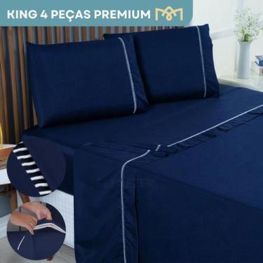 Imagem de Jogo De Lençol King 4 Peças Micropercal 400 Fios Fronha Ponto Palito S