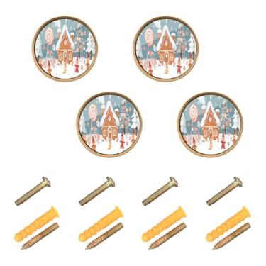 Imagem de Puxadores e puxadores de cozinha de casa de gengibre para decoração de Natal para armários, pacote com 4 alças para armários e gavetas puxadores redondos de móveis, ferragens de cômoda