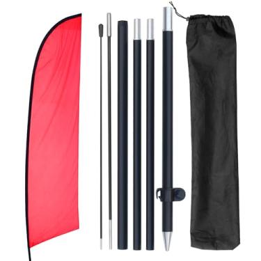 Imagem de yeload Kit de bandeira de penas em branco de 2,8 m com mastro de cor sólida para negócios de sublimação - Bandeira de alumínio portátil para publicidade ao ar livre (vermelha)