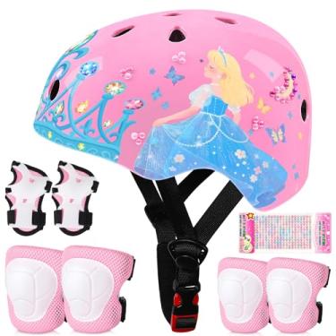 Imagem de Conjunto de joelheiras e cotoveleiras de capacete de bicicleta infantil, conjunto de equipamento de proteção ajustável com adesivos DIY para meninas de 3 a 5 a 8 anos
