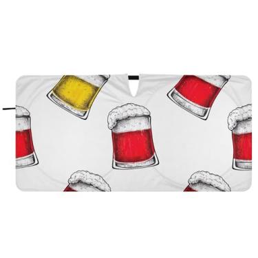 Imagem de Canecas amarelas vermelhas para carros de cerveja para para-brisa bonito dobrável automotivo para-brisas guarda-sol animal floral, 76 cm x 149 cm