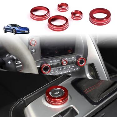 Imagem de Suetlcoity Para Corvette C7 2014-2019 console central ar condicionado botão de volume AC e botão multimídia botão modo de condução tampa do botão conjunto de 5, interior de carro de alumínio C7