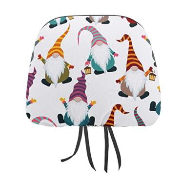 Imagem de Gnomo de Natal escandinavo vestido vermelho sem costura em branco colorido 2 peças capas protetoras de encosto de cabeça para assento de carro universal, capa macia para encosto de cabeça de carro