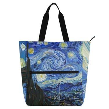 Imagem de GAIGEO Sacola feminina de trabalho de Vincent Pintura Noite Estrelada Bolsa de Lona para Livro de Praia com Zíper Bolsa de Professor com Compartimentos