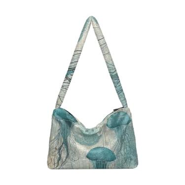 Imagem de Bolsa de ombro feminina Tig Zebra com estampa animal, bolsa de ombro com zíper, bolsa de ombro com zíper para mulheres, Textura vintage água-viva coral marinho, One Size