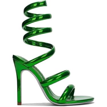 Imagem de Cape Robbin Sandálias femininas de salto alto com tiras em espiral de bico aberto, douradas, Verde, 37