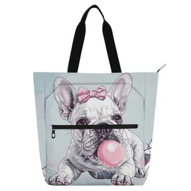 Imagem de GAIGEO Bolsinhas femininas engraçadas de buldogue francês para trabalho, lona, praia, escola, presente para professores, bolsas para amantes de livros