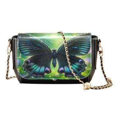 Imagem de Bolsa tiracolo feminina de couro rosa com morango na moda, bolsa tiracolo ajustável, bolsas tiracolo de couro femininas, Linda borboleta preta, One Size