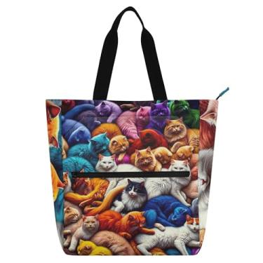 Imagem de GAIGEO Neon Cats Sacola colorida para mulheres, trabalho, lona, escola, bolsa para professores, bolsas com compartimentos