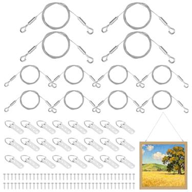 Imagem de O kit de fios para pendurar fotos inclui fios ajustáveis, 3 furos, anéis D e parafusos, conjunto de fios resistentes para pendurar quadros de pintura em tela, espelhos (12 peças, prata)