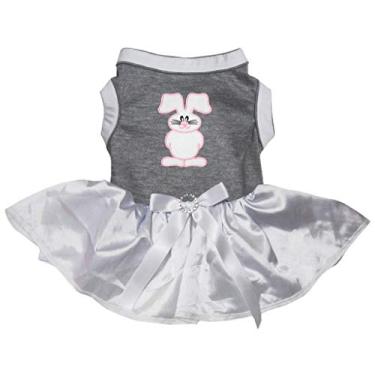 Imagem de Petitebella Vestido tutu para cachorro com estampa de coelho fofo (cinza/branco, PP)