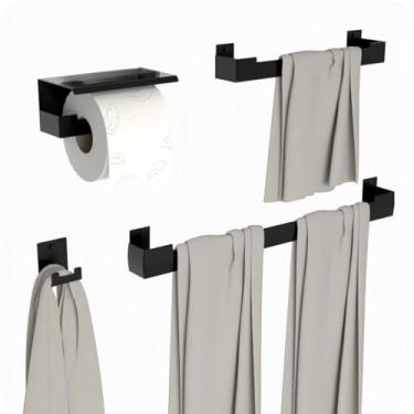 Imagem de Porta Shampoo para Banheiro，Kit Acessórios Para Banheiro Preto Fosco 4 Peças