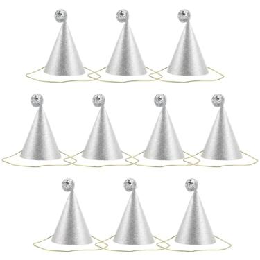 Imagem de PRETYZOOM 10 chapéus de cone de aniversário - chapéus de cone de festa para aniversário - pompom cônico chapéu de papel para meninos e meninas - bonés de papel para vestir