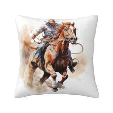 Imagem de Lalamelody Capas de almofada vintage Western Ranch montando cavalo 45 x 45 cm capa de almofada decorativa para sofá, quarto, sala de estar ao ar livre