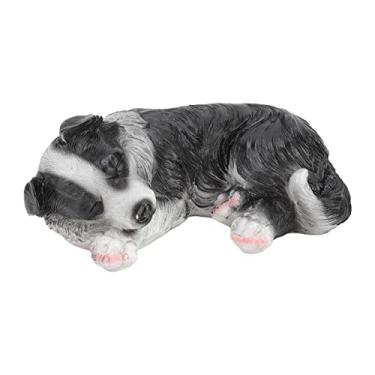 Imagem de GLOGLOW Estátua de Border Collie, Ornamento de Cachorro Ao Ar Livre de Resina Sintética, Escultura Realista de Filhote de Cachorro para Decoração de Jardim 8x4,7x3,1in