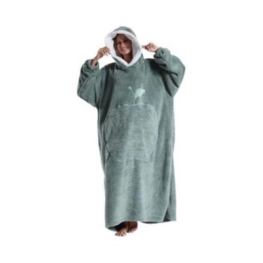 Imagem de Moletom plus Size Feminino Longo Oversized Vintage Com Bolsos Para Cas