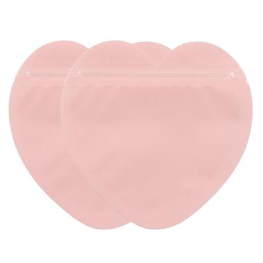 Imagem de Unlorspy 100 peças de sacos Mylar rosa em forma de coração, embalagem de amostra transparente para lembrancinhas de casamento, bolsas de joias fofas para itens essenciais/suprimentos de negócios
