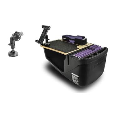 Imagem de AutoExec Mesa de carro Efficiency FileMaster para sua estação de trabalho de veículo e escritório móvel, bétula, com suporte para tablet e suporte de sucção para telefone